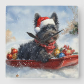 Bouviers Des Flandres Dog in Sledge Weihnachten Quadratische Wanduhr (Vorderseite)