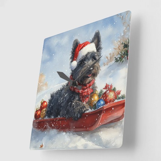 Bouviers Des Flandres Dog in Sledge Weihnachten Quadratische Wanduhr (Winkel)