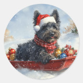 Bouviers Des Flandres Dog in Sledge Weihnachten Runder Aufkleber (Vorderseite)