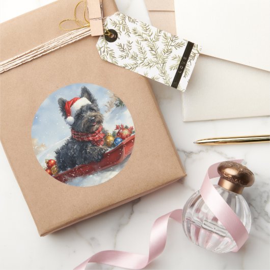 Bouviers Des Flandres Dog in Sledge Weihnachten Runder Aufkleber (Schenken)