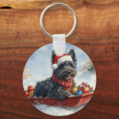Bouviers Des Flandres Dog in Sledge Weihnachten Schlüsselanhänger (Rückseite)
