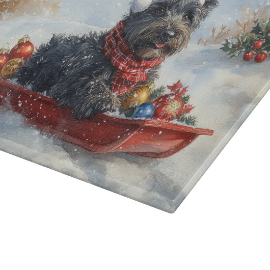 Bouviers Des Flandres Dog in Sledge Weihnachten Schneidebrett (Ecke)