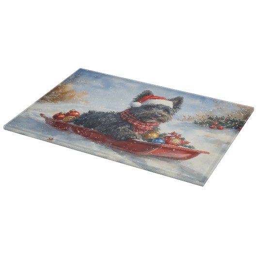 Bouviers Des Flandres Dog in Sledge Weihnachten Schneidebrett (Ecke)
