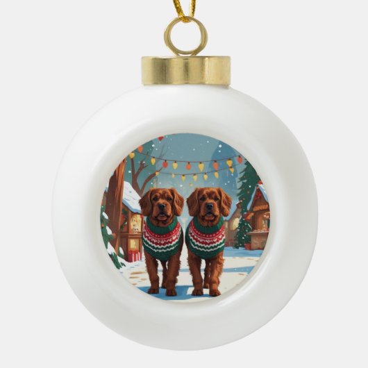Bouviers des Flandres Dogs Christmas Snow Holiday  Keramik Kugel-Ornament (Vorderseite)
