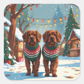 Bouviers des Flandres Dogs Christmas Snow Holiday Quadratischer Aufkleber (Vorderseite)