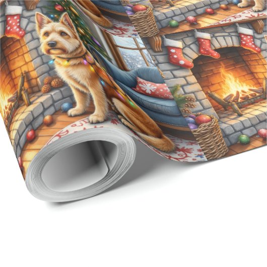 Bouviers des Flandres Fireplace Christmas Lights Geschenkpapier (Rolleneckpunkt)