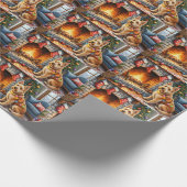Bouviers des Flandres Fireplace Christmas Lights Geschenkpapier (Ecke)
