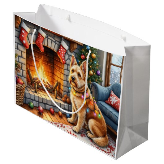 Bouviers des Flandres Fireplace Christmas Lights Große Geschenktüte (Rückseite Schrägansicht)