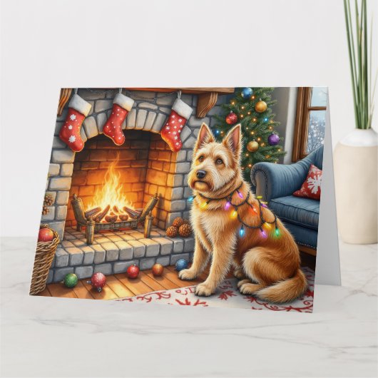 Bouviers des Flandres Fireplace Christmas Lights Karte (Vorderseite)