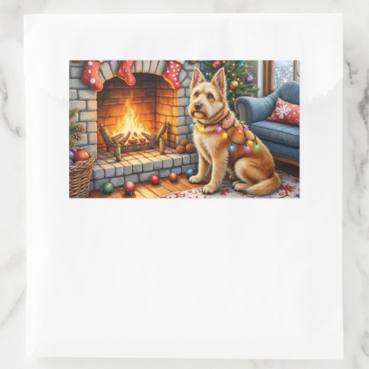 Bouviers des Flandres Fireplace Christmas Lights Rechteckiger Aufkleber (Tasche)