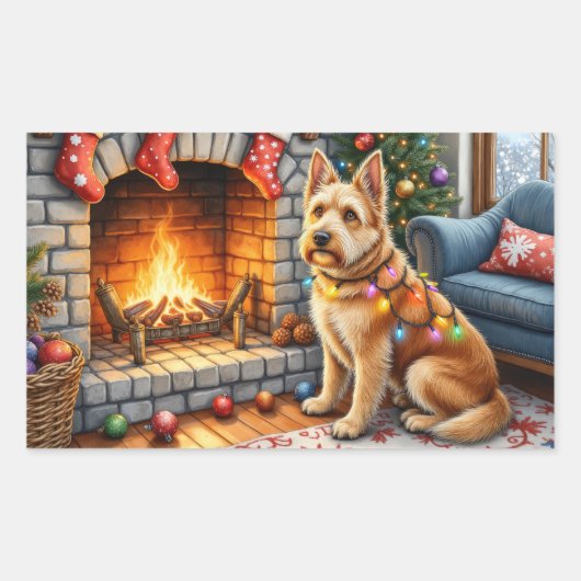 Bouviers des Flandres Fireplace Christmas Lights Rechteckiger Aufkleber (Vorderseite)