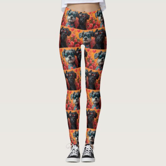 Bouviers des Flandres Herz Rose Valentinstag Leggings (Vorderseite)