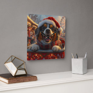 Bouviers des Flandres Hund Achterbahn Weihnachten Quadratische Wanduhr