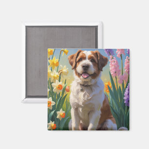 Bouviers Des Flandres Hund Frühlingsblumen Malerei Magnet
