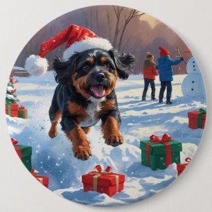 Bouviers des Flandres Weihnachtsfest Schneeszene Button