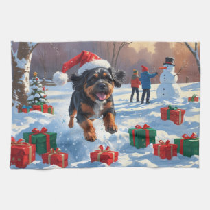 Bouviers des Flandres Weihnachtsfest Schneeszene Geschirrtuch