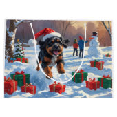 Bouviers des Flandres Weihnachtsfest Schneeszene Große Geschenktüte (Rückseite)