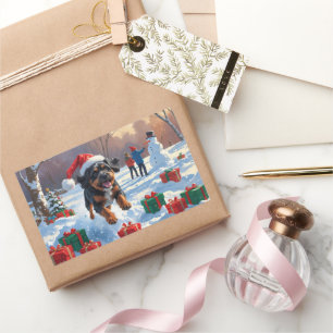 Bouviers des Flandres Weihnachtsfest Schneeszene Rechteckiger Aufkleber