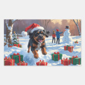 Bouviers des Flandres Weihnachtsfest Schneeszene Rechteckiger Aufkleber (Vorderseite)