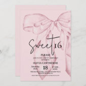 Bow 16th Birthday ⎮Modern Blush Pink Sweet 16 Einladung (Vorne/Hinten)