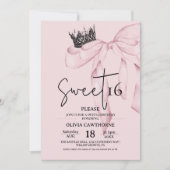 Bow 16th Birthday ⎮Modern Pink Sweet 16 Einladung (Vorderseite)