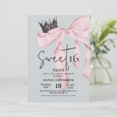 Bow 16th Birthday ⎮Modern Pink Sweet 16 Einladung (Stehend Vorderseite)