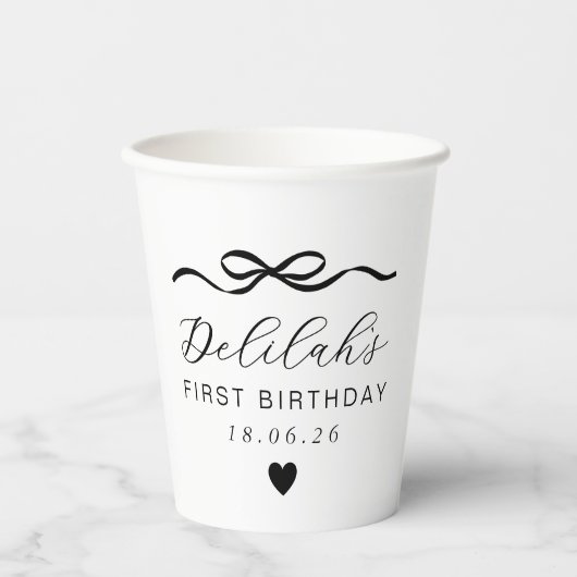 Bow 1. Geburtstag Pappbecher (Vorderseite)