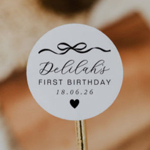 Bow 1. Geburtstag Runder Aufkleber