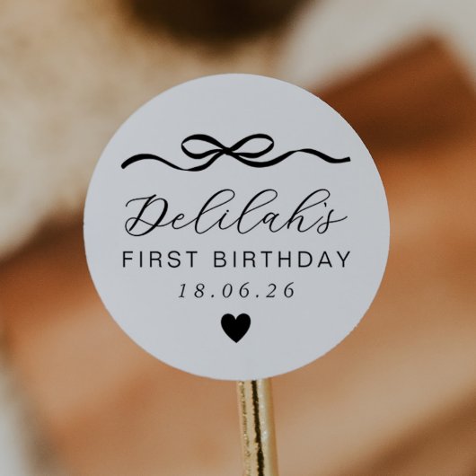 Bow 1. Geburtstag Runder Aufkleber