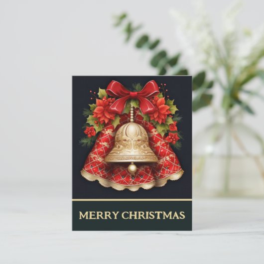 Bow and Bell - Weihnachtskarte Feiertagskarte (Stehend Vorderseite)