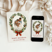 Bow and Greenery Oval Frame Holiday Photo Card Einladung