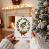 Bow and Greenery Oval Frame Holiday Photo Card Einladung