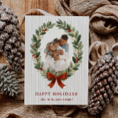 Bow and Greenery Oval Frame Holiday Photo Card Einladung