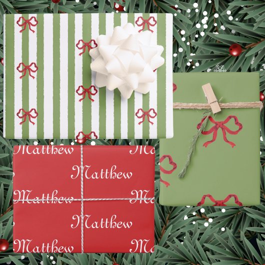 Bow And Stripes Christmas Geschenkpapier Set