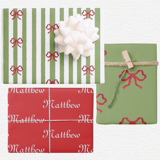 Bow And Stripes Christmas Geschenkpapier Set
