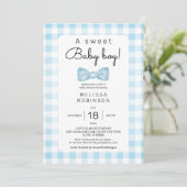 Bow Baby Boy Dusche Einladung (Stehend Vorderseite)