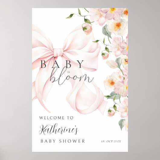 Bow Baby in Bloom Baby Dusche Begrüßungszeichen Pl Poster (Vorne)