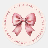 Bow Baby Shower Blush Pink & Red It's a Girl Runder Aufkleber (Vorderseite)