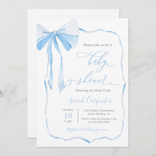 Bow Baby Shower Boy Einladung (Vorne/Hinten)