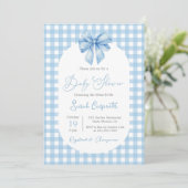 Bow Baby Shower Boy Einladung mit Bogen (Stehend Vorderseite)