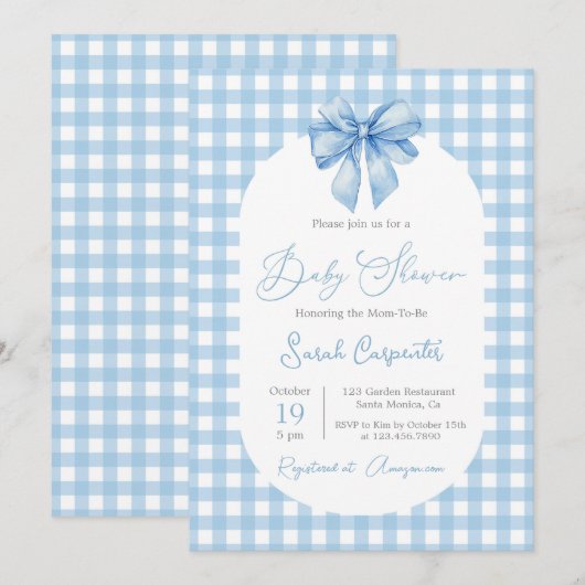 Bow Baby Shower Boy Einladung mit Bogen (Vorne/Hinten)