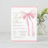 Bow Baby Shower Girl Einladung (Stehend Vorderseite)