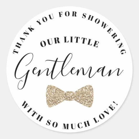 Bow Baby Shower Stickers, Imitate Gold Glitzer Runder Aufkleber (Vorderseite)