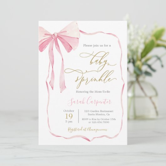 Bow Baby Sprinkle Girl Einladung (Stehend Vorderseite)