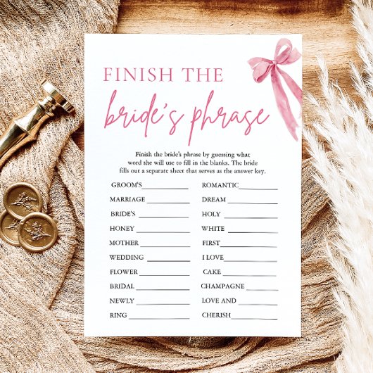 Bow beendet das Phrase-Brautparty-Spiel der Braut Einladung