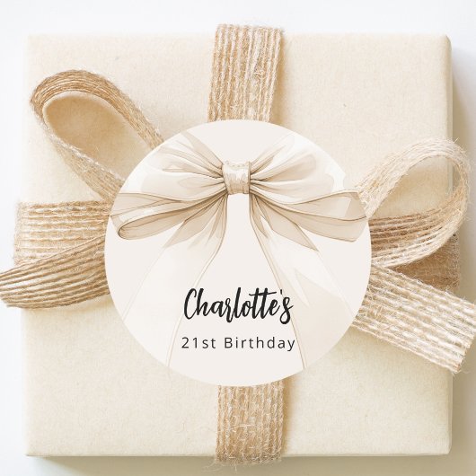 Bow beige Creme Geburtstag Runder Aufkleber