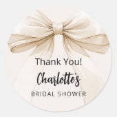 Bow beige Creme vielen Dank Brautparty Runder Aufkleber (Vorderseite)