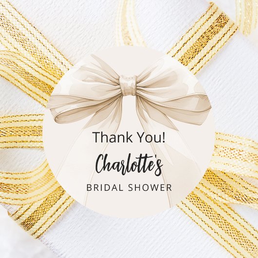 Bow beige Creme vielen Dank Brautparty Runder Aufkleber