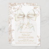 Bow Beige Toile Sie bindet das Brautparty des Knot Einladung (Vorne/Hinten)