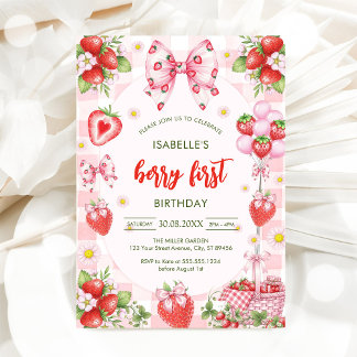 Bow Berry First Birthday 1st Birthday Invitation Einladung